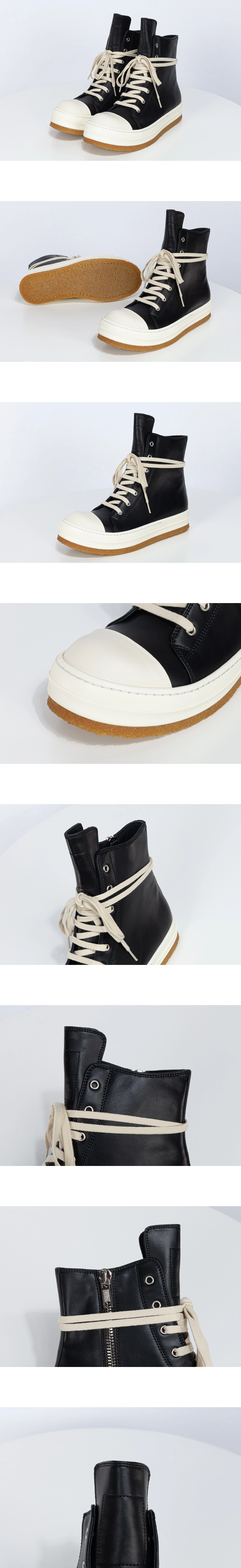 [Rick Owens] 릭 오웬스 집업 레더 하이 스니커즈 블랙화이트 남녀공용