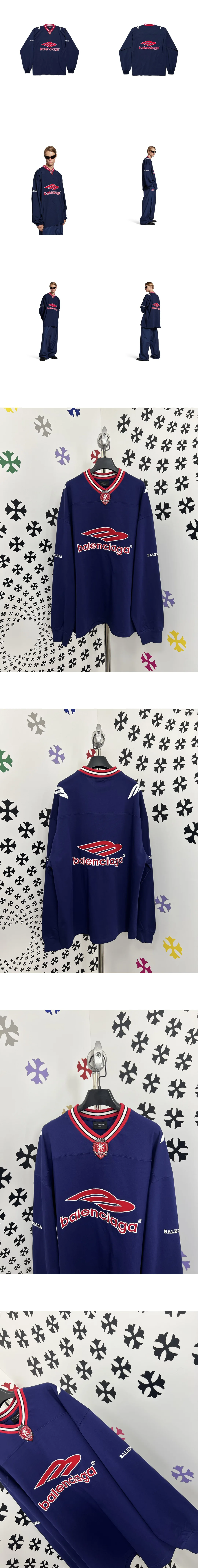[BALENCIAGA] 남성 발렌시아가 3b 풋볼 시리즈 V넥 롱 슬리브 티셔츠