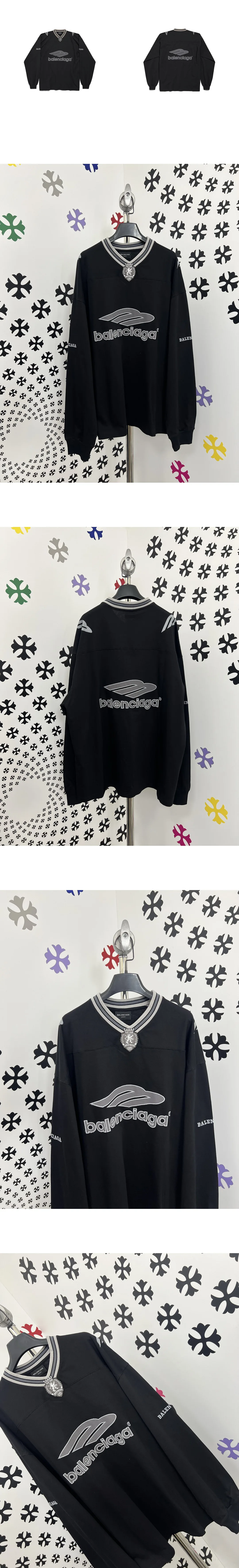 [BALENCIAGA] 남성 발렌시아가 3b 풋볼 시리즈 V넥 롱 슬리브 티셔츠