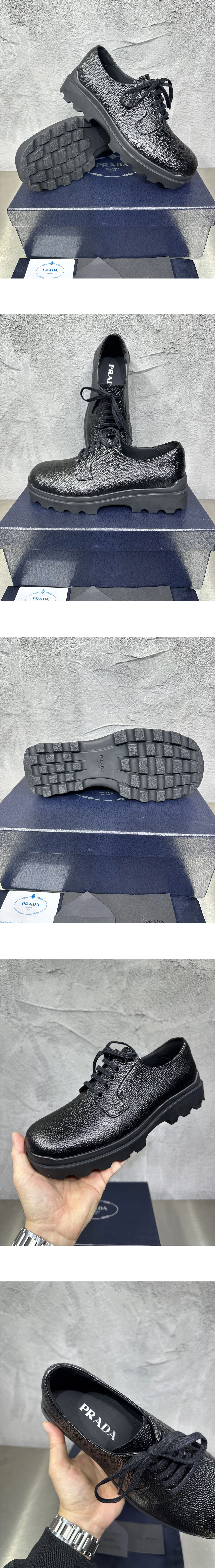 [PRADA] 프라다 Stamped 스탬프 소가죽 더비 슈즈 블랙 2EG492_3ZKE_F0002_F_G000 남성용