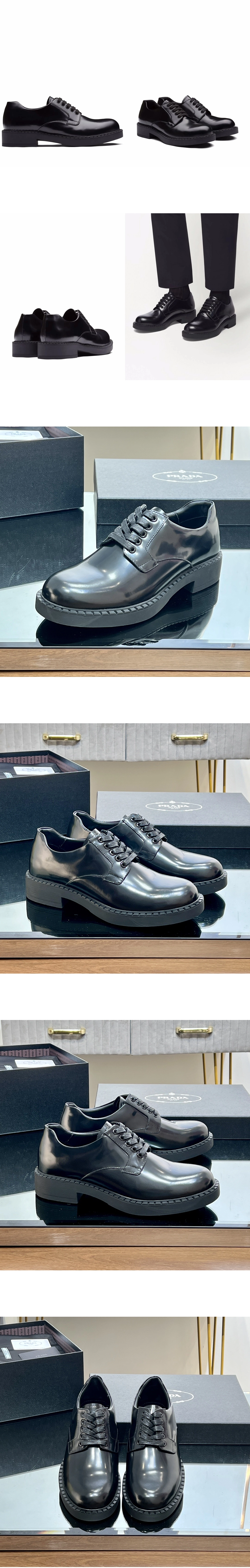 [PRADA] 프라다 브러쉬드 레더 더비 로퍼 블랙 2EE345055 남성용