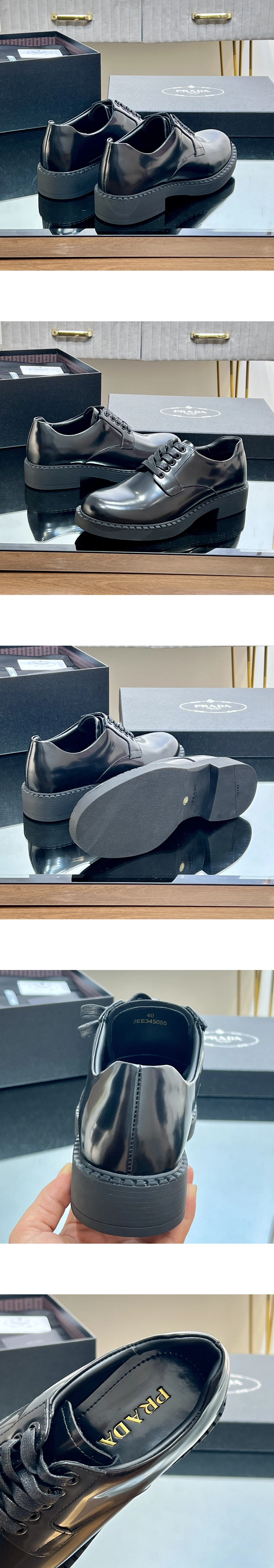 [PRADA] 프라다 브러쉬드 레더 더비 로퍼 블랙 2EE345055 남성용