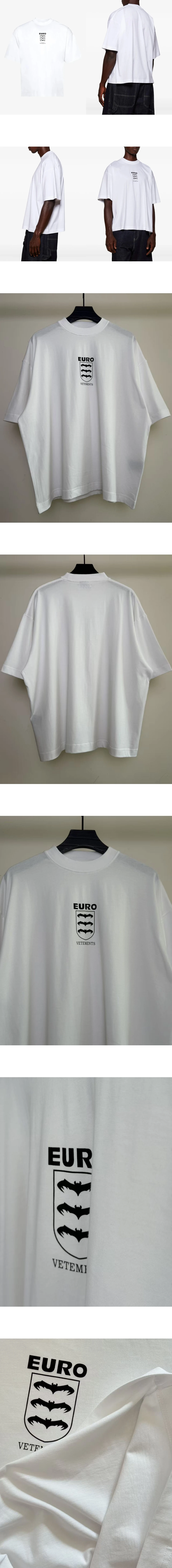 [VETEMENTS] 남성 베트멍 EURO 로고 패턴 크루넥 티셔츠 화이트