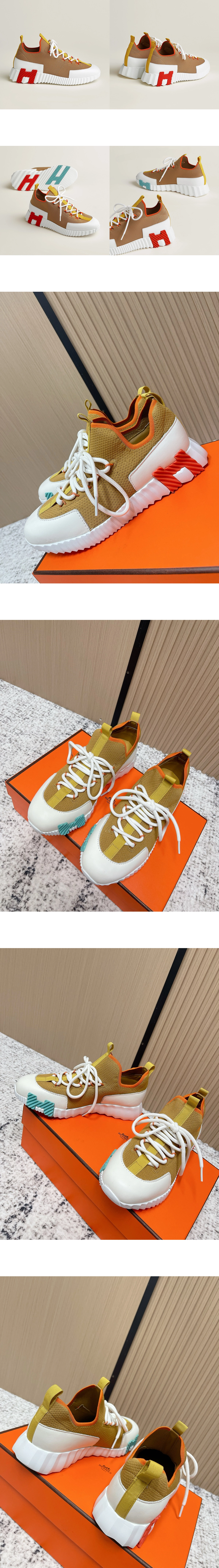 [Hermes] 에르메스 Lift 슬립온 스니커즈 화이트브라운 H252003Z 5K385 남녀공용 (XY)