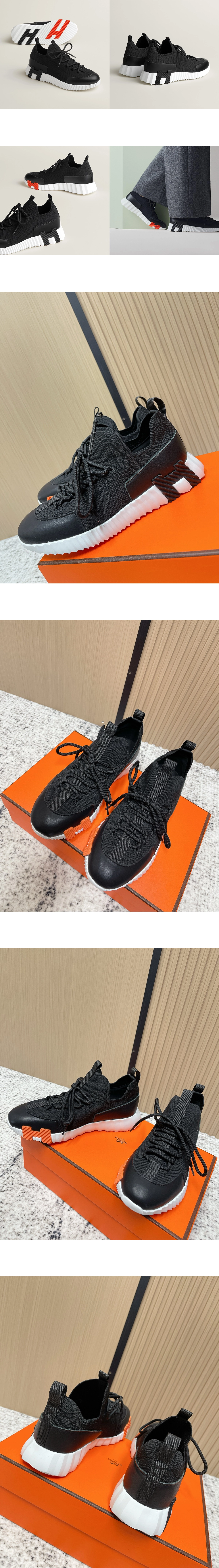 [Hermes] 에르메스 Lift 슬립온 스니커즈 블랙화이트 H252003Z 03370 남녀공용 (XY)