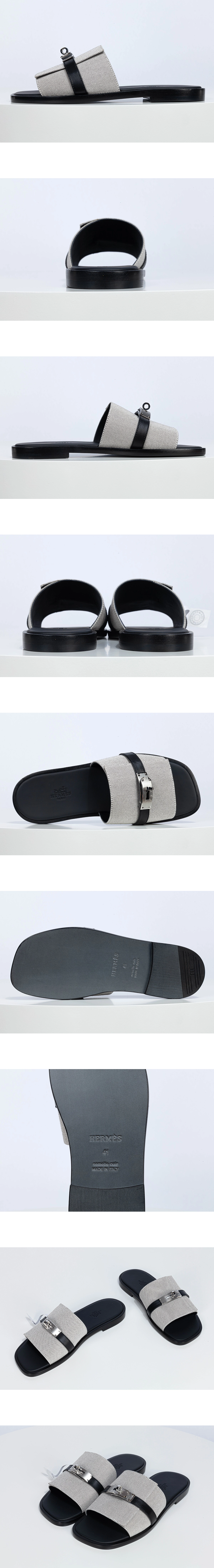 [Hermes] 에르메스 Gabriel 가브리엘 캔버스 소가죽 샌들 베이지그레이 블랙 H241888ZH78390 남성용 (JG)