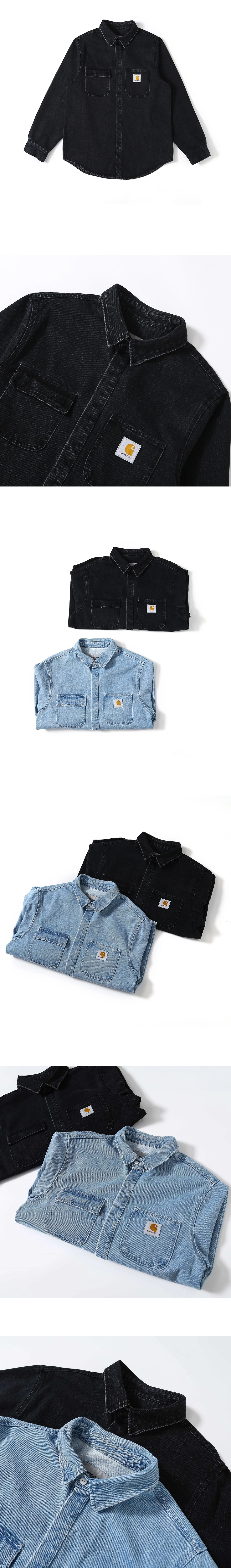 [CARHARTT] 남성 칼하트 WIP 로고 패치 포켓 데님 셔츠
