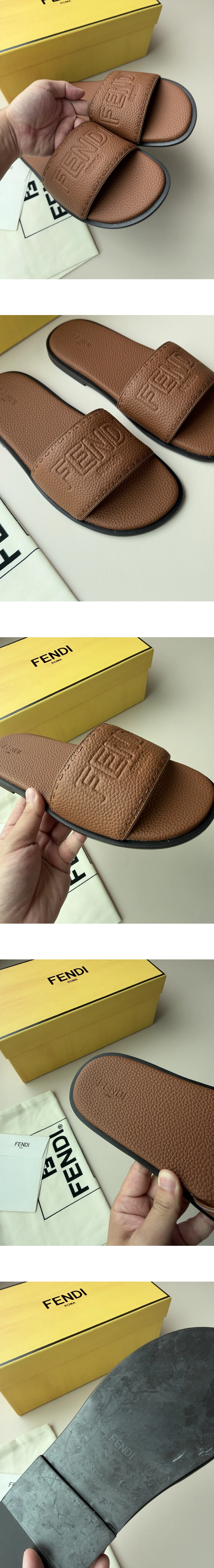 [FENDI] 펜디 로마 로고 엠보싱 슬리퍼 브라운 7X1753AQXCF0QB3 남성용