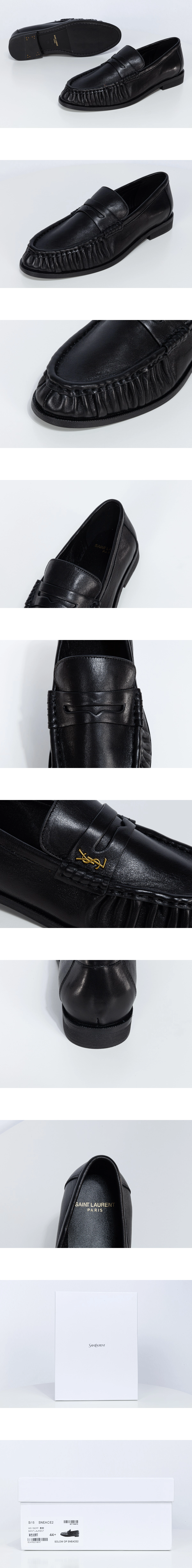 [SAINT LAURENT] 생로랑 르 로퍼 모노그램 로고 장식 레더 페니 로퍼 블랙 남성용