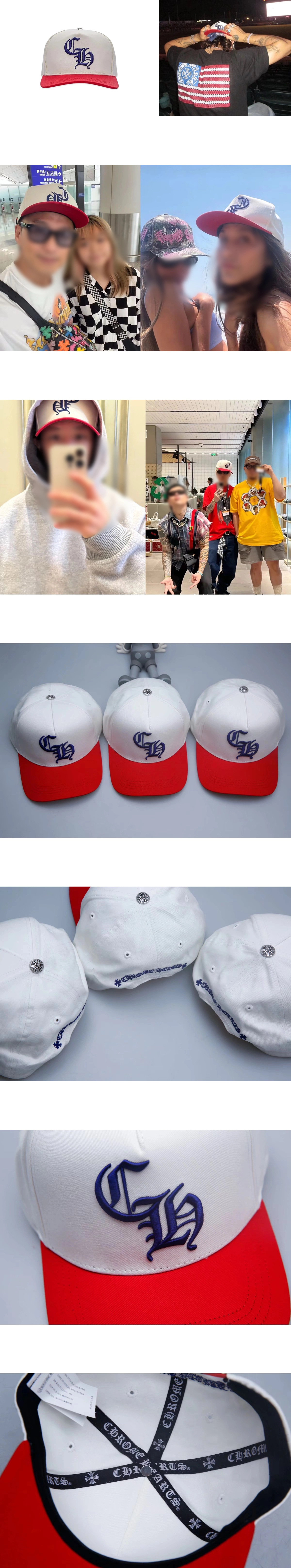[CHROME HEARTS] 크롬하츠 CH 로고 베이스볼햇 화이트레드