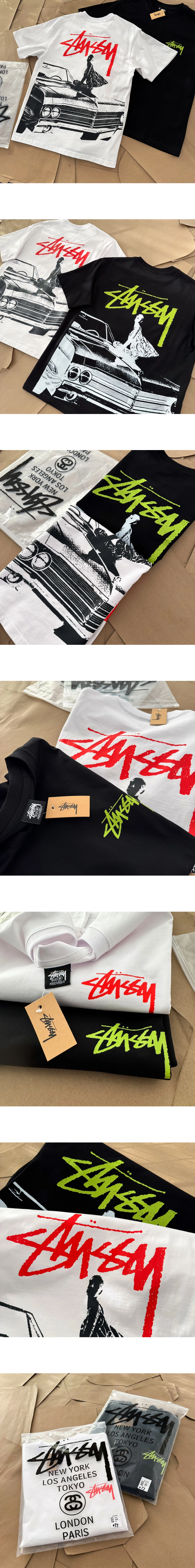 [STUSSY] 남성 스투시 클래식 스포츠카 인물 프린트 코트 쇼트슬리브 티셔츠