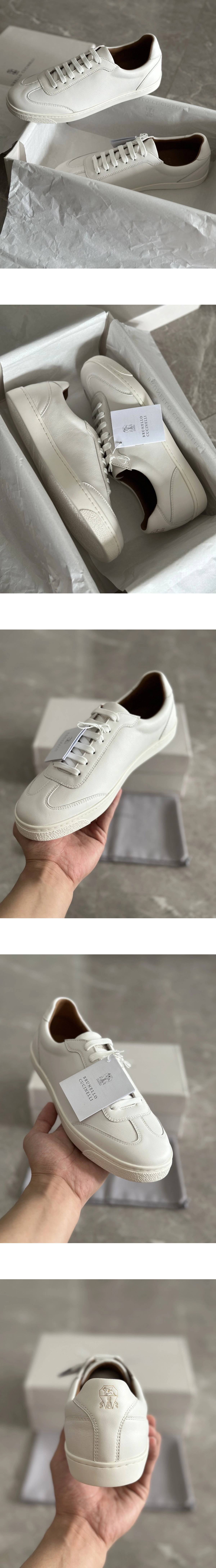 [Brunello Cucinelli] 브루넬로쿠치넬리 레더 로우탑 스니커즈 화이트 남성용