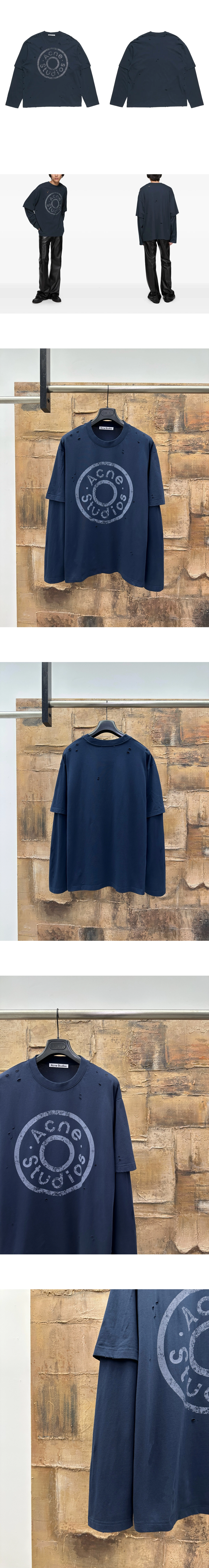 [ACNE STUDIOS] 남성 아크네스튜디오 레이어드 로고 프린트 디스트레스트 티셔츠