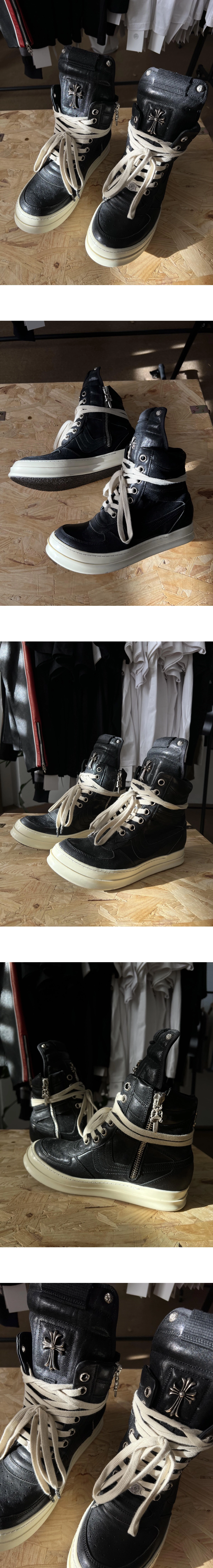 [Rick Owens] 릭오웬스 x 크롬하츠 크로스 실버 메탈 덩크 하이탑 스니커즈 블랙 남녀공용