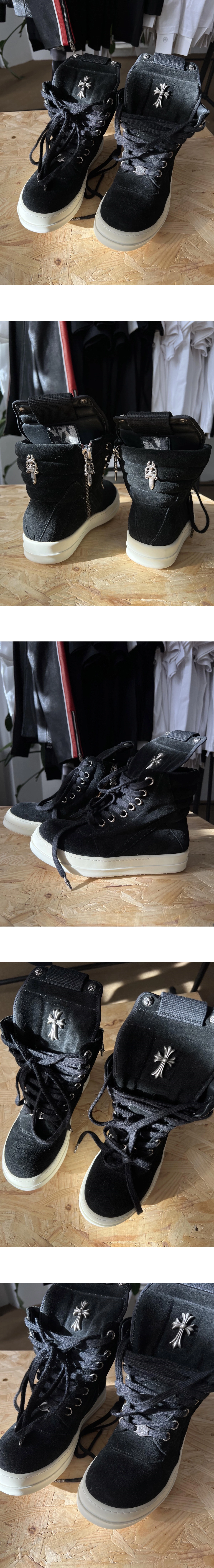 [Rick Owens] 릭오웬스 x 크롬하츠 크로스 실버 메탈 스웨이트 덩크 하이탑 스니커즈 블랙 남녀공용