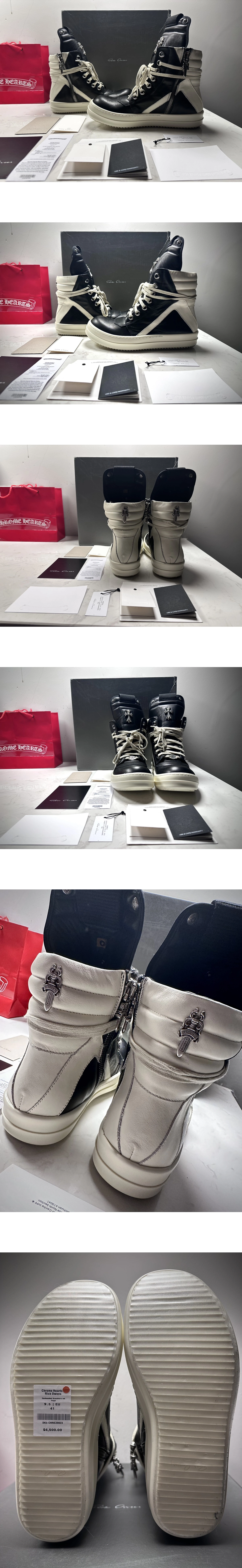 [Rick Owens] 릭오웬스 x 크롬하츠 크로스 실버 메탈 덩크 하이탑 스니커즈 블랙/밀크화이트 남녀공용