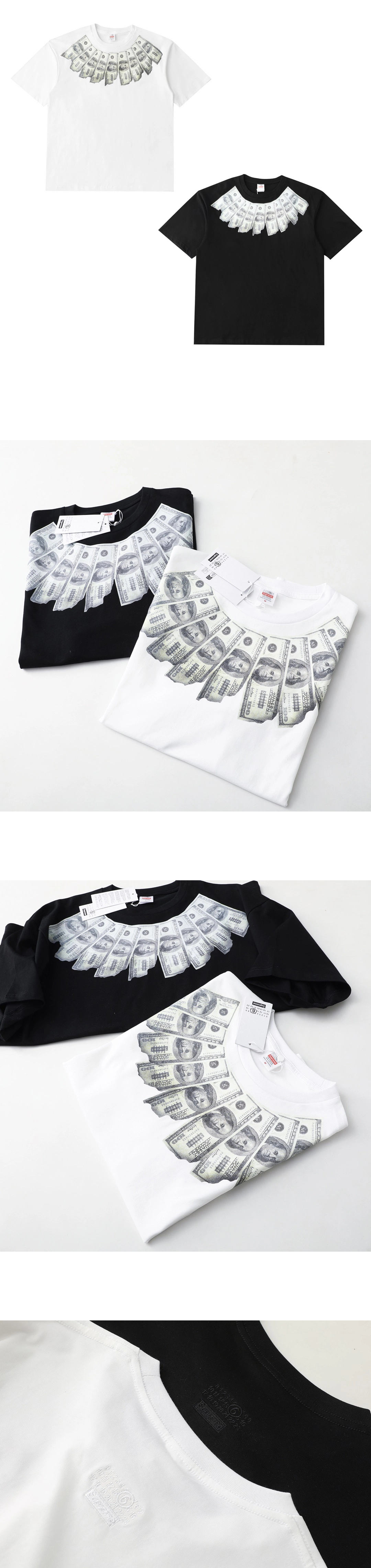 [Supreme] 남성 슈프림 x 메종마르지엘라 머니 프린트 쇼트슬리브 티셔츠