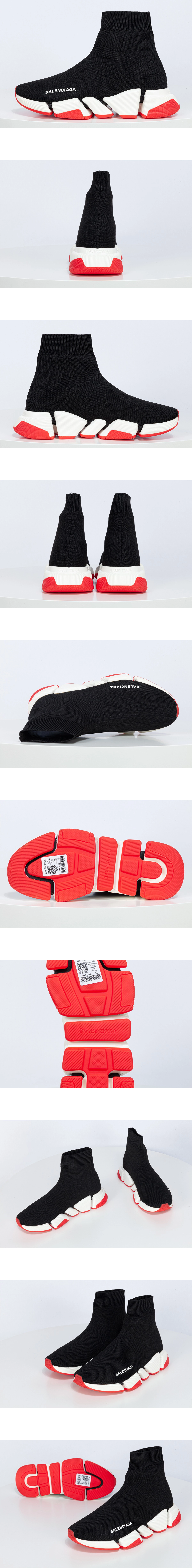 [BALENCIAGA] 발렌시아가 스피드 2.0 모노컬러 리사이클드 니트 스니커즈 블랙레드 654045W2DI21096 남녀공용