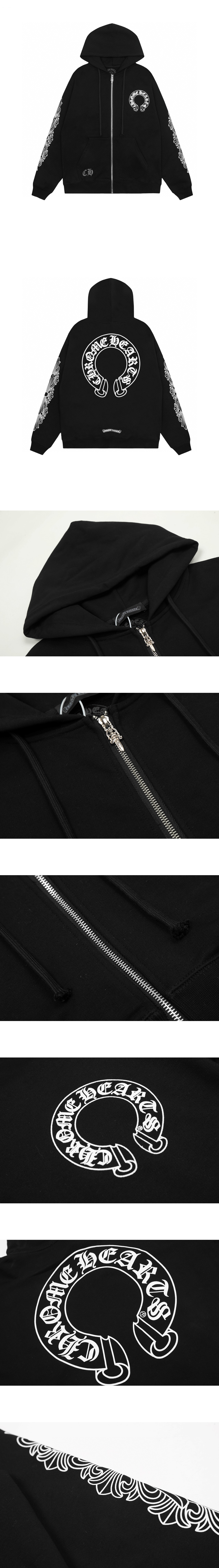 [Chrome Hearts] 남성 크롬하츠 홀스슈 플로랄 헤비웨이트 집업 후드 