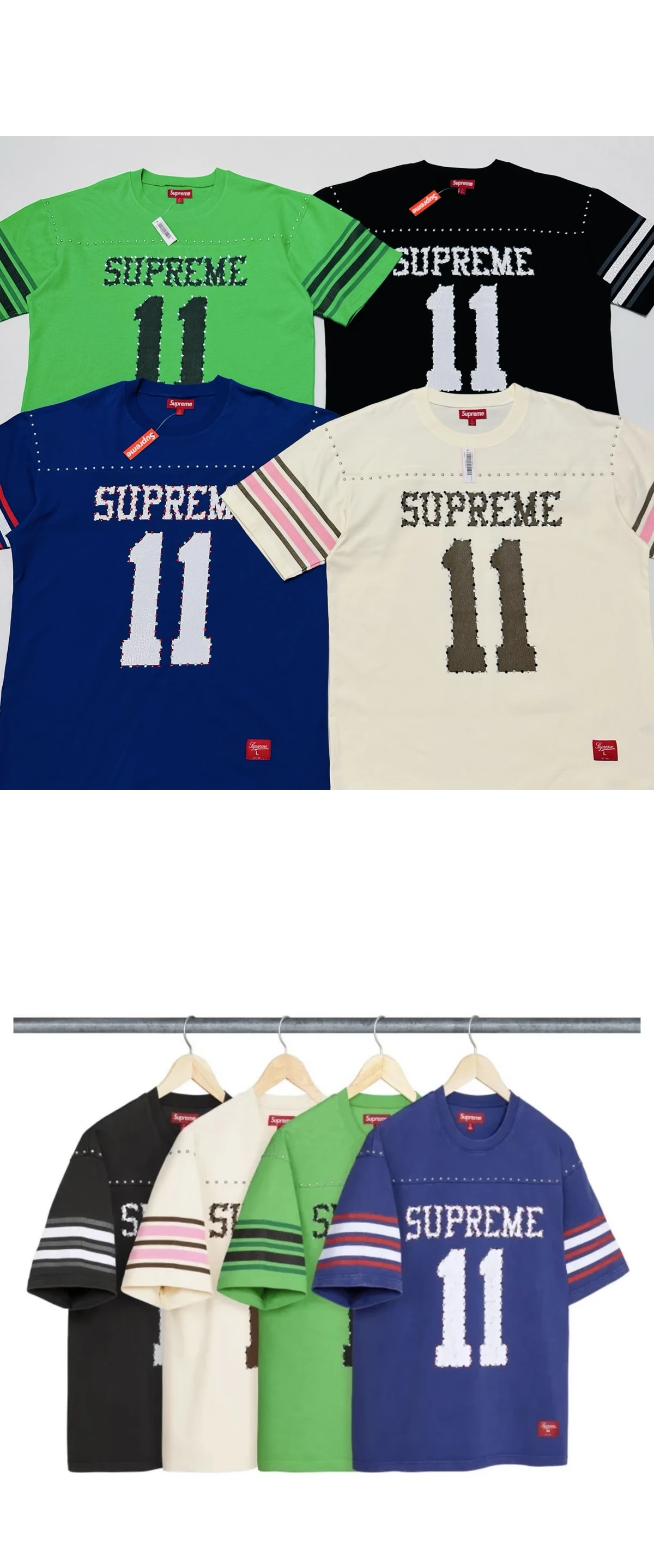 [Supreme] 남성 슈프림 스터드 숏슬리브 풋볼 탑