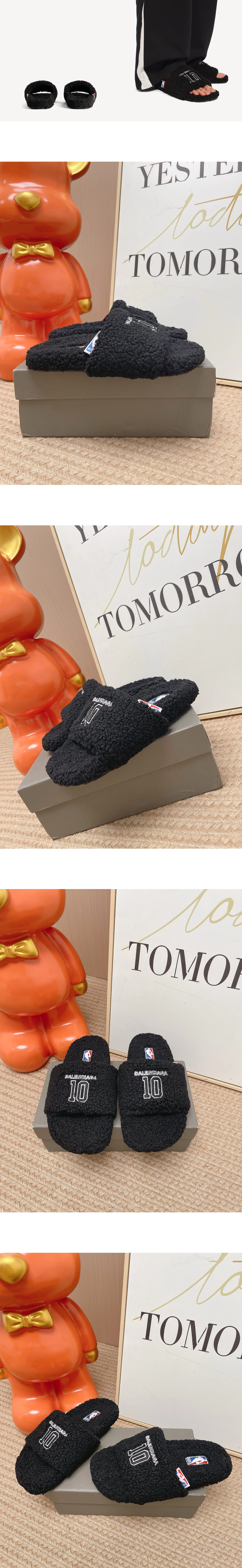 [BALENCIAGA] 발렌시아가 x NBA 콜라보레이션 퍼리 오픈 뮬 블랙 654747W14C51091