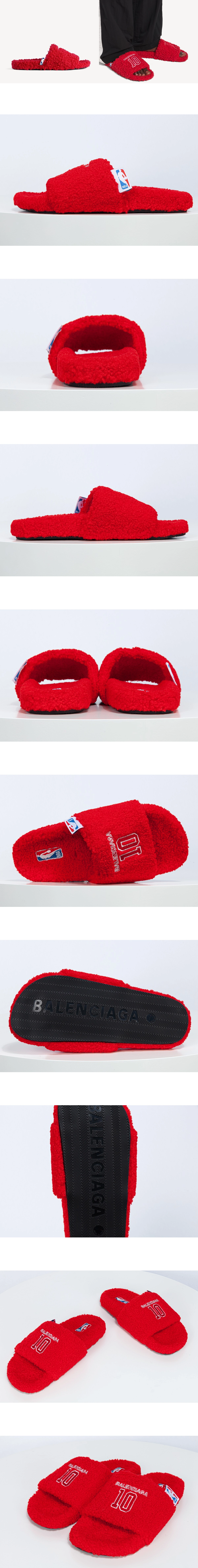 [BALENCIAGA] 발렌시아가 x NBA 콜라보레이션 퍼리 오픈 뮬 레드 654747W14C56096
