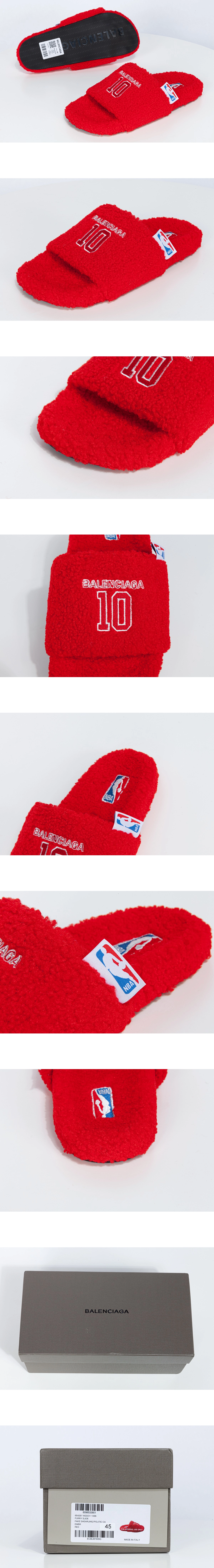 [BALENCIAGA] 발렌시아가 x NBA 콜라보레이션 퍼리 오픈 뮬 레드 654747W14C56096