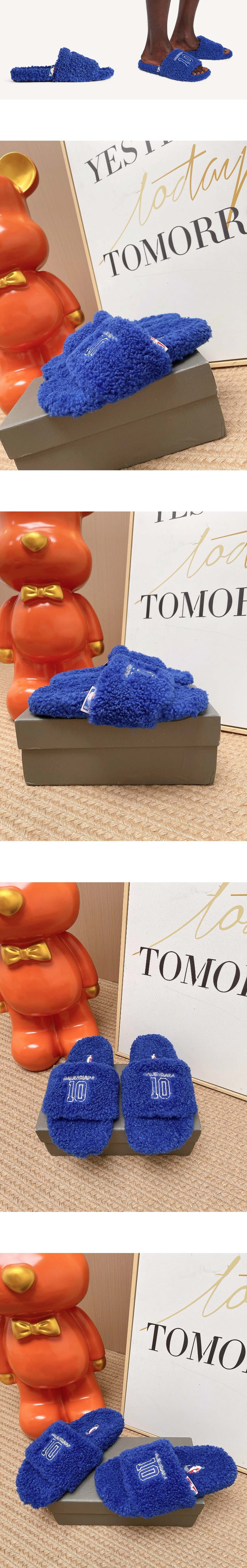 [BALENCIAGA] 발렌시아가 x NBA 콜라보레이션 퍼리 오픈 뮬 블루 654747W14C54094
