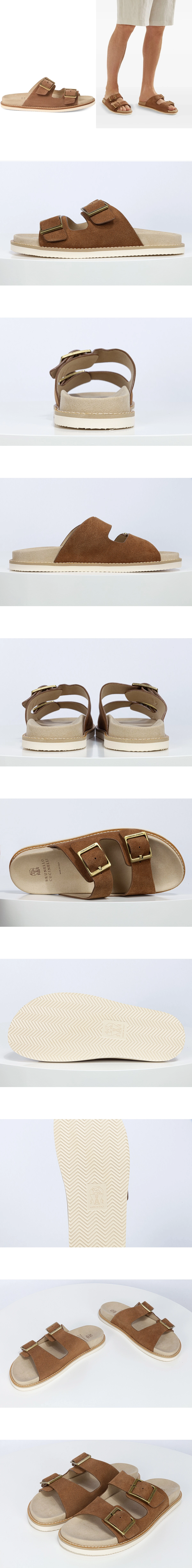 [Brunello Cucinelli] 브루넬로쿠치넬리 버클 스웨이드 슬라이드 브라운 MZUSILY235CHW89