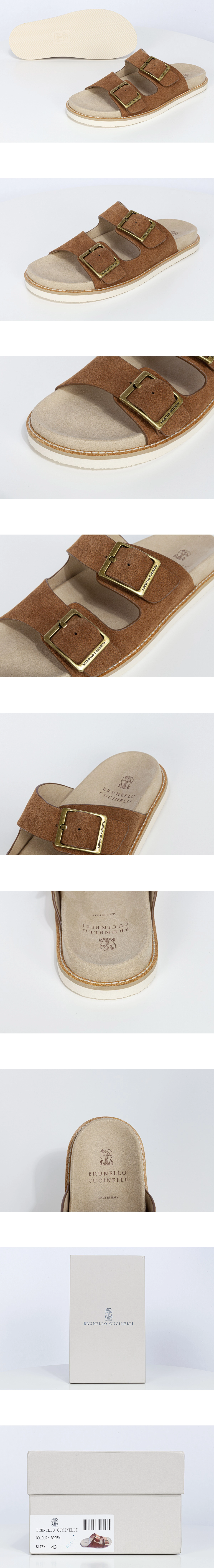 [Brunello Cucinelli] 브루넬로쿠치넬리 버클 스웨이드 슬라이드 브라운 MZUSILY235CHW89