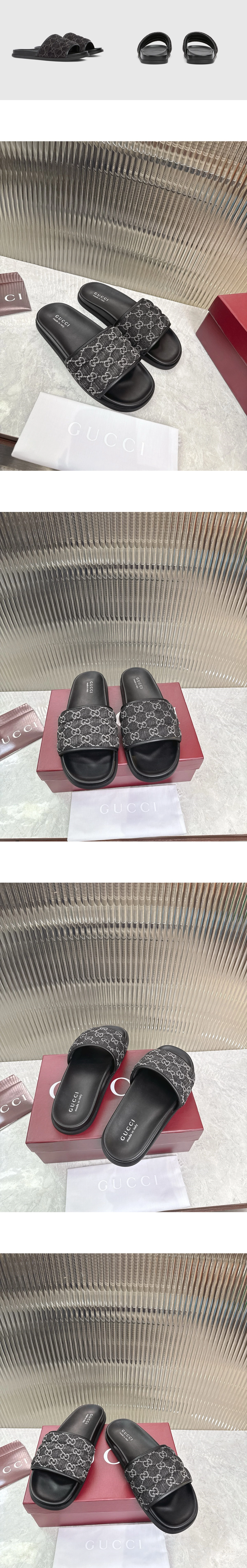 [GUCCI] 구찌 GG 데님 슬라이드 샌들 블랙 838089 FAFPY 8473