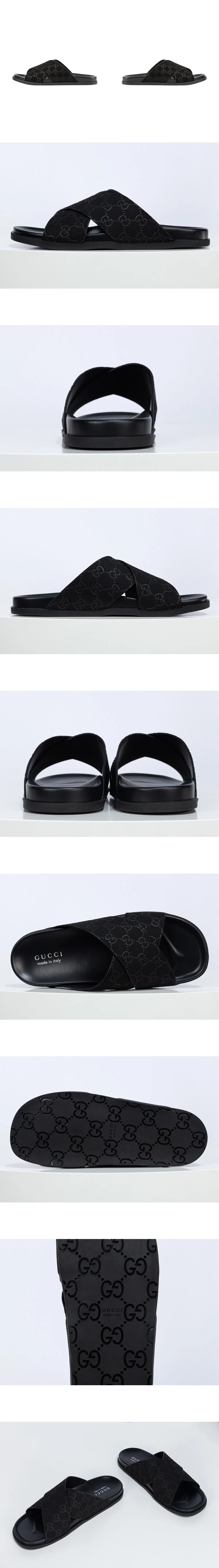 [GUCCI] 구찌 GG 스웨이드 크로스 스트랩 샌들 블랙 834940 AADUO 1000