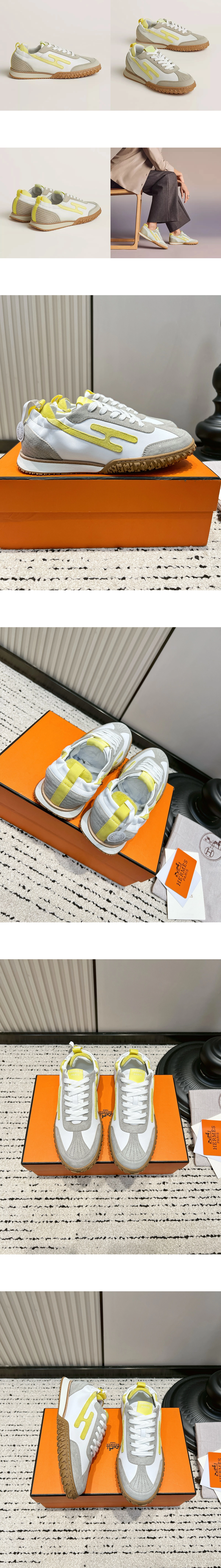 [Hermes] 에르메스 Jet 스니커즈 나파 스웨이드 화이트옐로우 H242154Z KP360 남녀공용