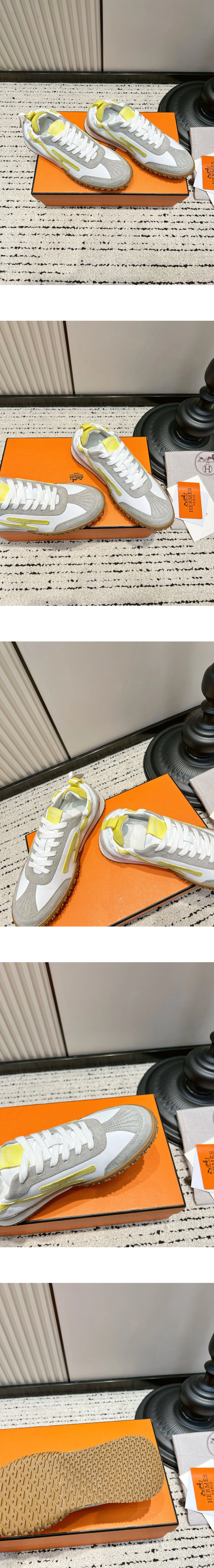 [Hermes] 에르메스 Jet 스니커즈 나파 스웨이드 화이트옐로우 H242154Z KP360 남녀공용