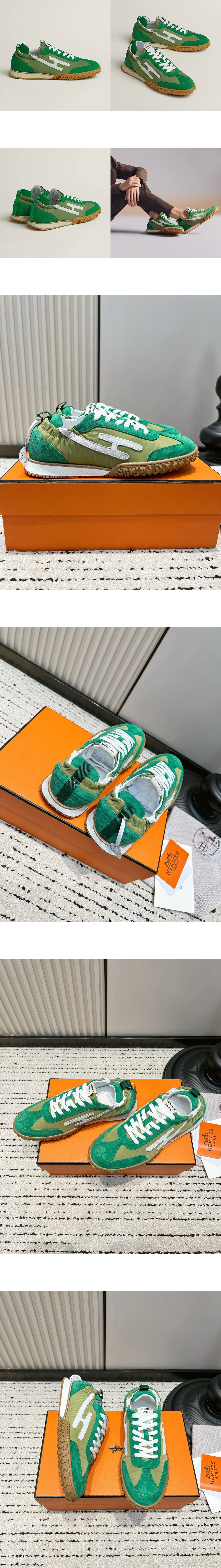 [Hermes] 에르메스 Jet 스니커즈 나파 스웨이드 그린 H252013Z JM340 남녀공용