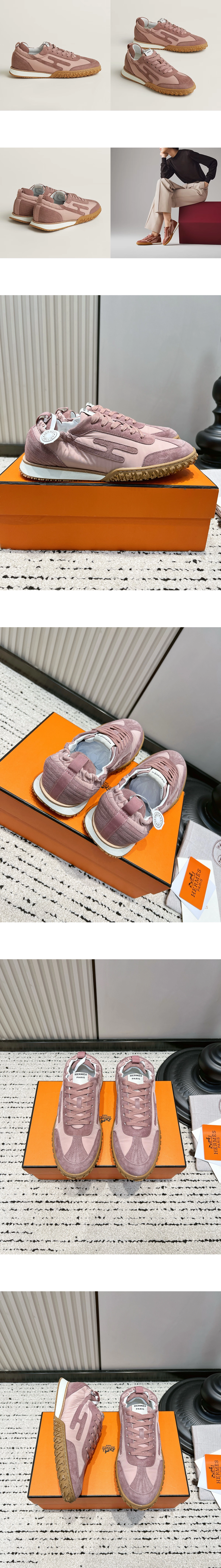 [Hermes] 에르메스 Jet 스니커즈 나파 스웨이드 더스티 핑크H252013Z RA350 남녀공용