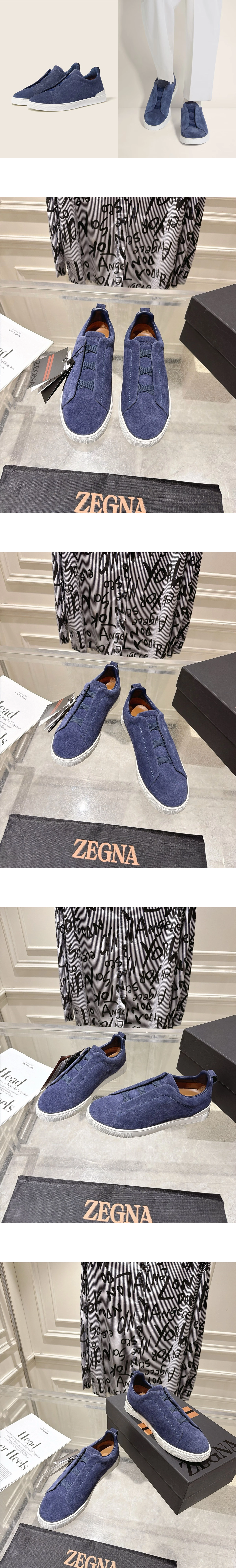 [ZEGNA] 제냐 스웨이드 트리플 스티치 스니커즈 블루 LHSOY-S4667Z-RTZ