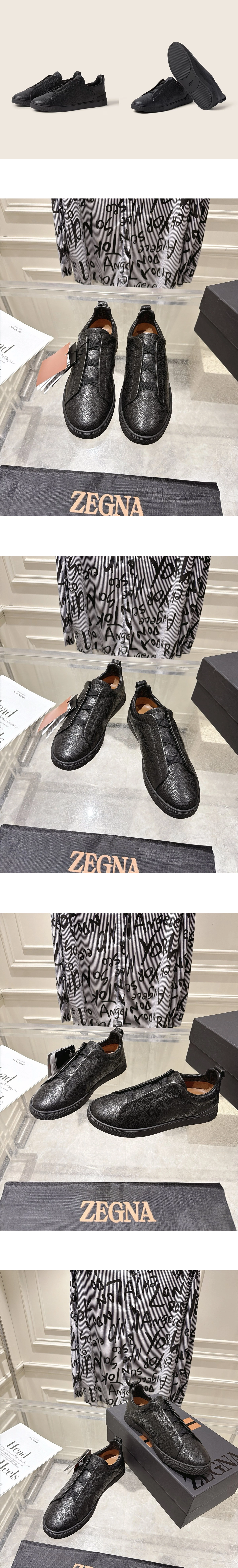 [ZEGNA] 제냐 트리플 스티치 소가죽 로우탑 스니커즈 블랙 LHCVN-S8381Z-NEE