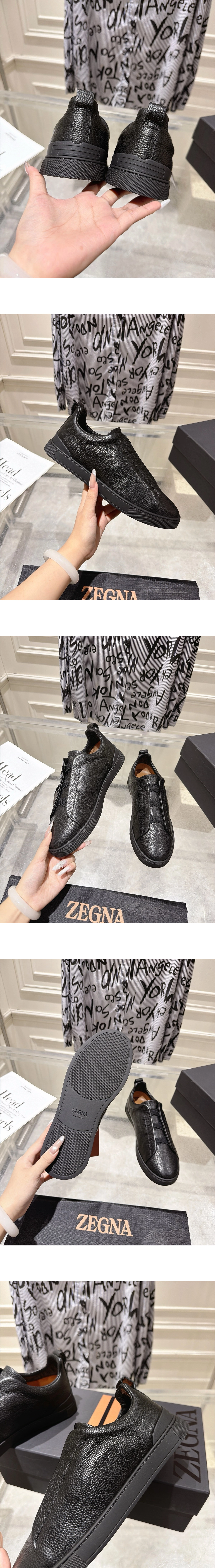 [ZEGNA] 제냐 트리플 스티치 소가죽 로우탑 스니커즈 블랙 LHCVN-S8381Z-NEE