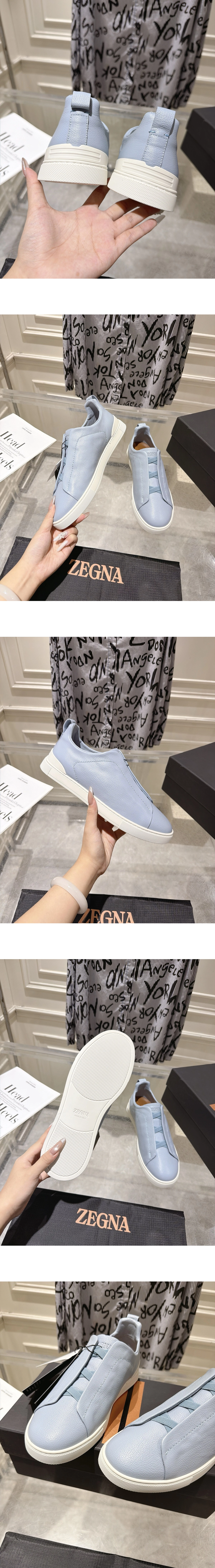 [ZEGNA] 제냐 트리플 스티치 소가죽 로우탑 스니커즈 라이트 블루 LHOTA-S5207Z-SES