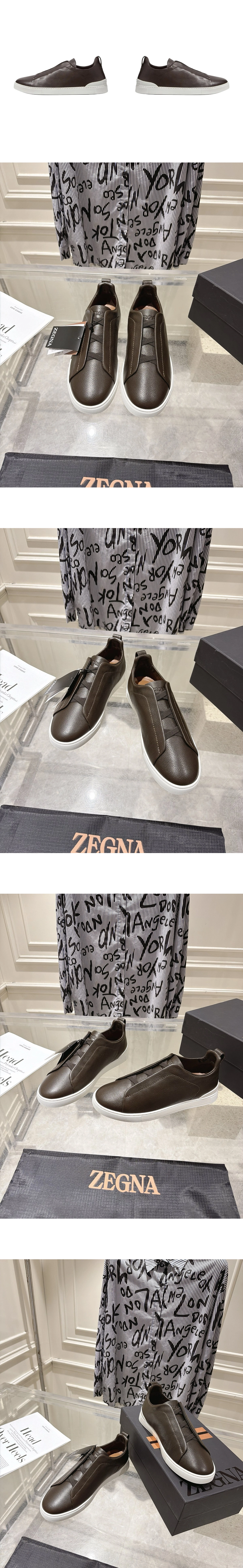 [ZEGNA] 제냐 트리플 스티치 소가죽 로우탑 스니커즈 브라운 LHOTA-S5207Z-CFF