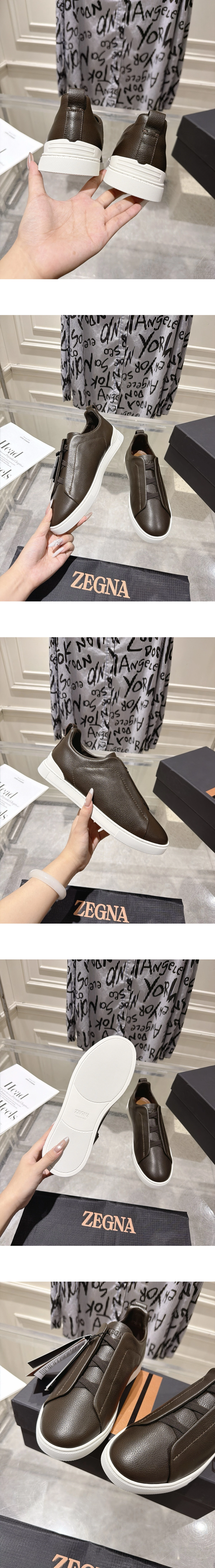 [ZEGNA] 제냐 트리플 스티치 소가죽 로우탑 스니커즈 브라운 LHOTA-S5207Z-CFF