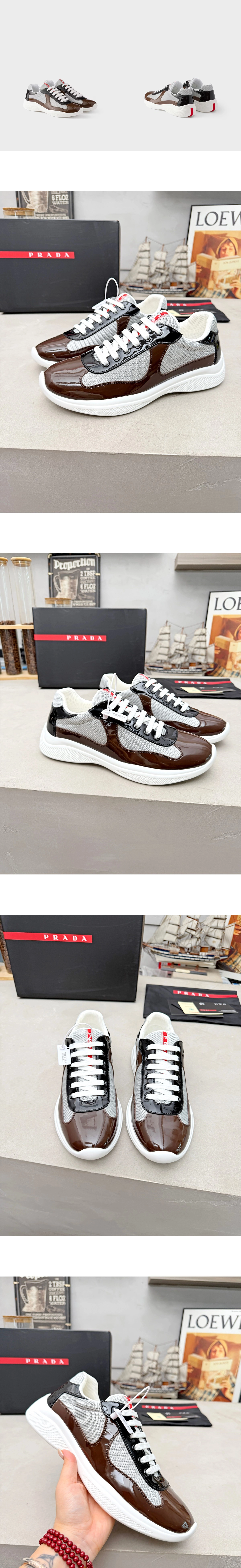 [PRADA] 프라다 아메리카 컵 페이턴트 테크 콤비 스니커즈 브라운4E3400_93W_F05N7_F_G000 남녀공용