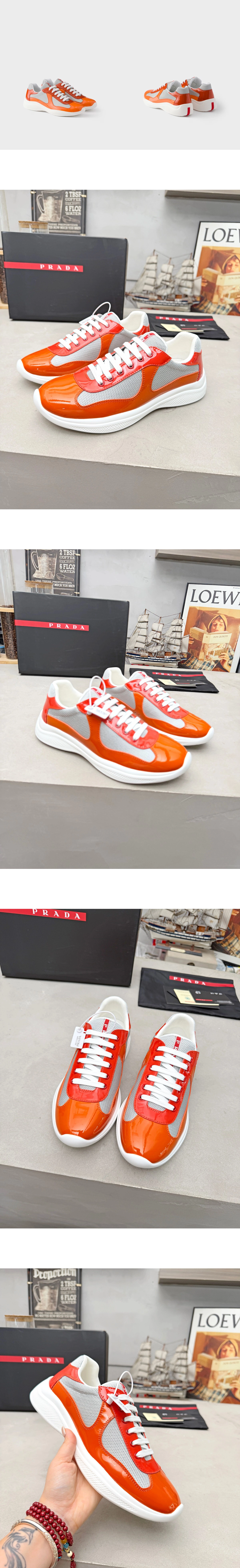 [PRADA] 프라다 아메리카 컵 페이턴트 테크 콤비 스니커즈 오렌지 4E3400_93W_F0XJO_F_G000 남녀공용