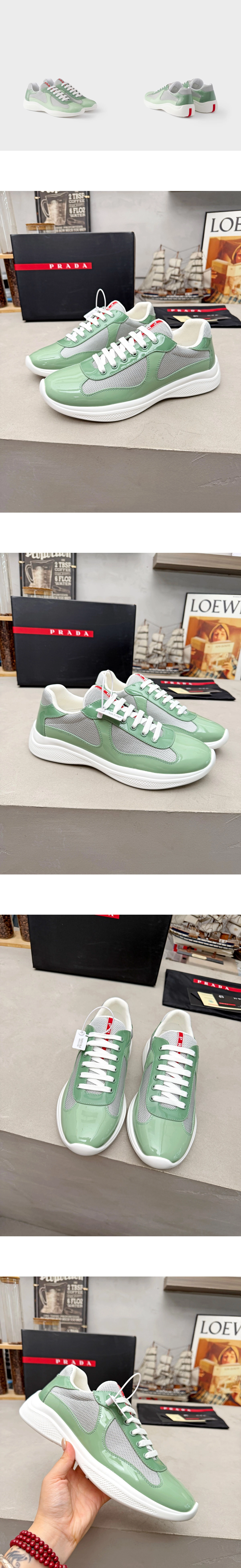 [PRADA] 프라다 아메리카 컵 페이턴트 테크 콤비 스니커즈 세이지 4E3400_93W_F05MK_F_G000 남녀공용