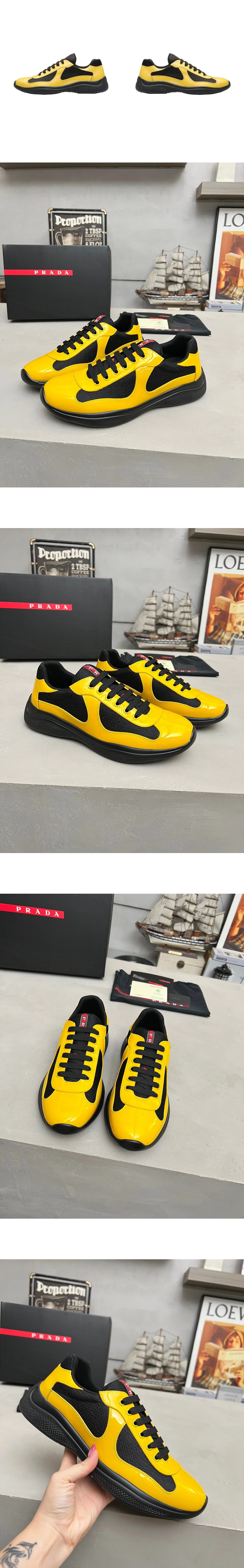 [PRADA] 프라다 아메리카 컵 페이턴트 테크 콤비 스니커즈 옐로우 4E3400_ASZ_FOS3C 남녀공용
