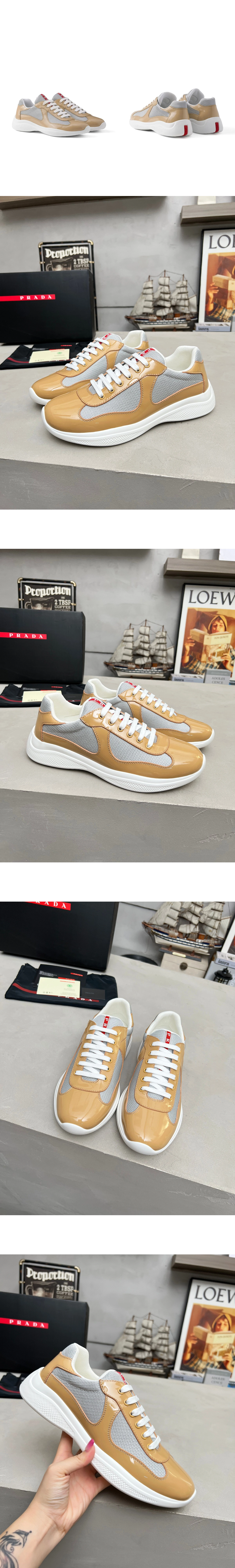 [PRADA] 프라다 아메리카 컵 페이턴트 테크 콤비 스니커즈 베이지 4E3400_ASZ_FG000_F_0GOR남녀공용