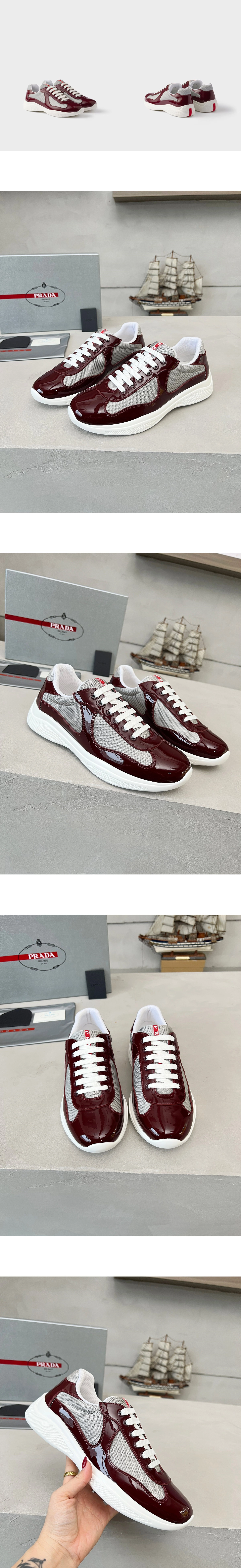 [PRADA] 프라다 아메리카 컵 페이턴트 테크 콤비 스니커즈 버건디 4E3400_ASZ_F0WQI_F_G000남녀공용