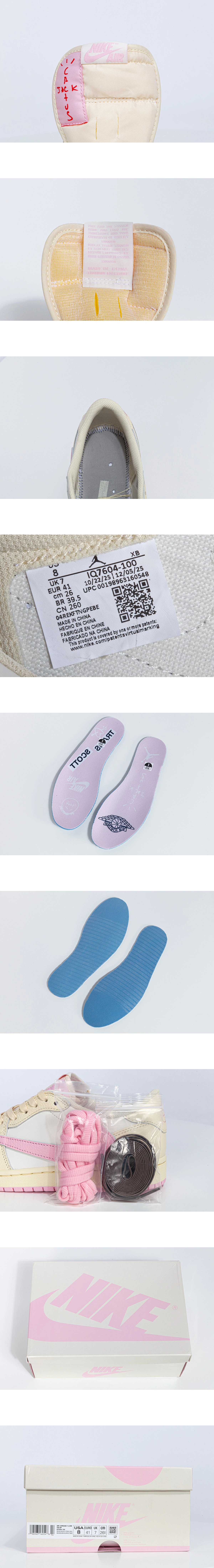 [AIR JORDAN] 에어조던 1 x 트래비스 스캇 레트로 로우 OG SP 모슬린 샤이 핑크 IQ7604-100 남녀공용 (LJR)