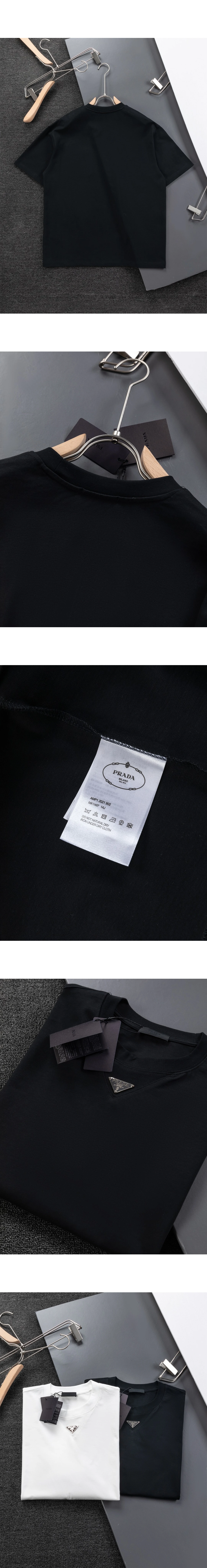 [PRADA] 프라다 메탈 트라이앵글 로고 플레이트 코튼 티셔츠